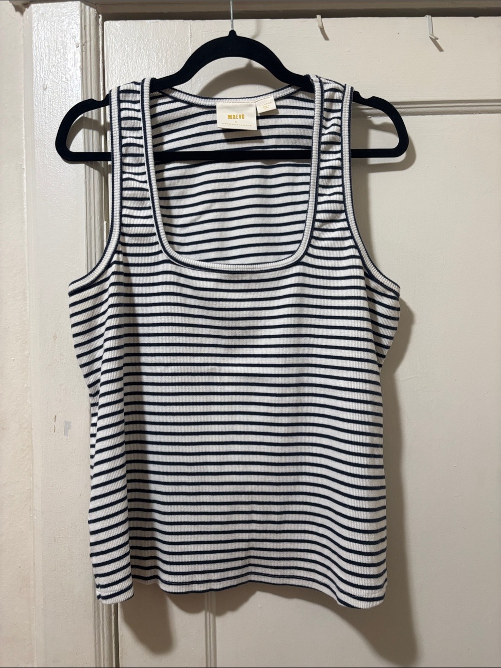 Maeve White and Navy Striped Scoop Tank
